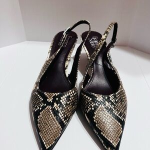 Franco Sarto Kate Faux-Leather Slingback Kitten Heel Wms Size 8.5M Snakeskin